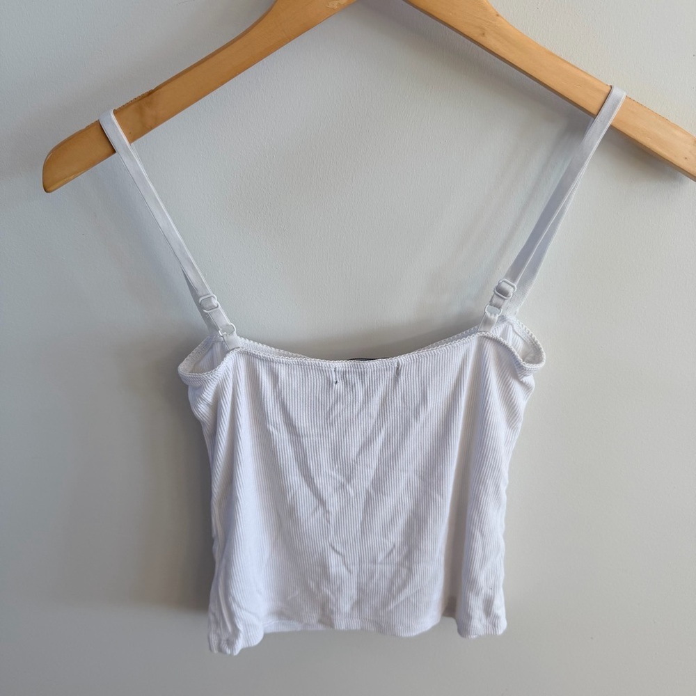 🤍 Streetwear Society Ribbed White Cropped Camisole with Rose Detail – Size Small - Picture 3 of 3